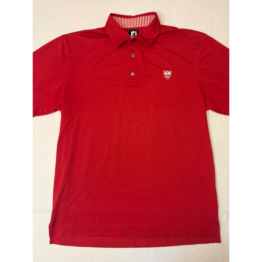 FootJoy Mens Red Performance Pique Golf Polo Shirt Crest Logo Large - Picture 2 of 8